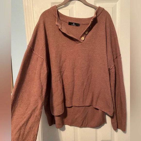 LILLUSORY mauve pink women’s high low waffle knit sweater - Picture 2 of 7